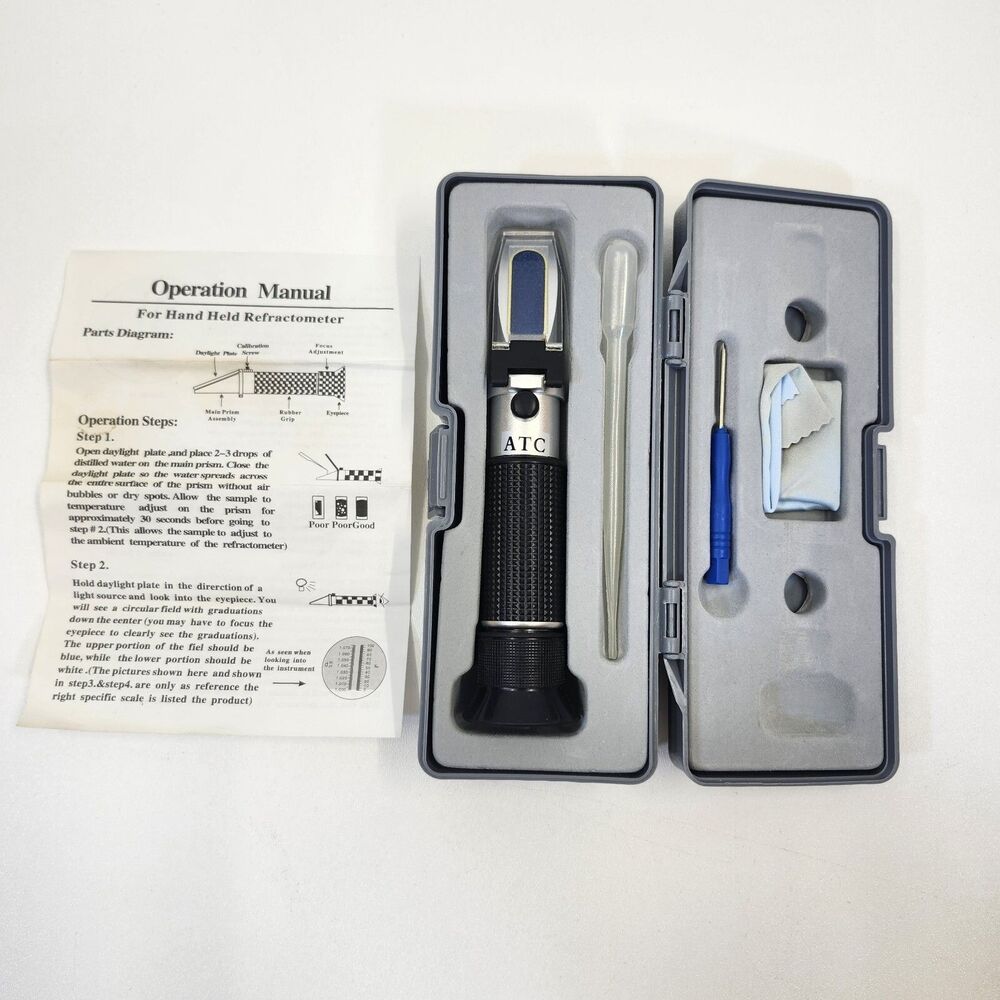 ATC Portable Refractometer in Case - Brewing Antifreeze Salinity Brix Alcohol